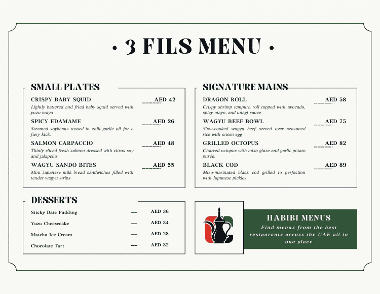 3 Fils Menu Updated Menu