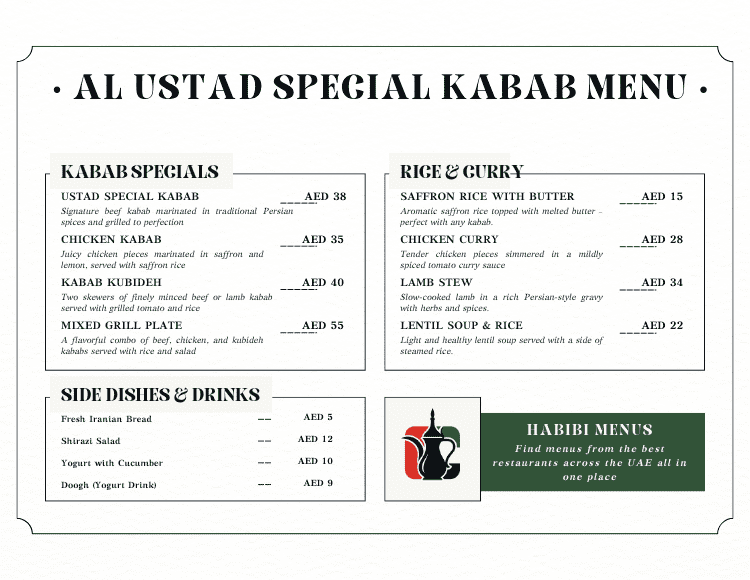 Al Ustad Special Kabab Updated Menu with prices