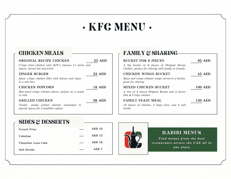 KFC UAE Updated Menu
