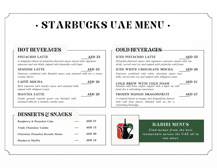 Starbucks UAE Menu